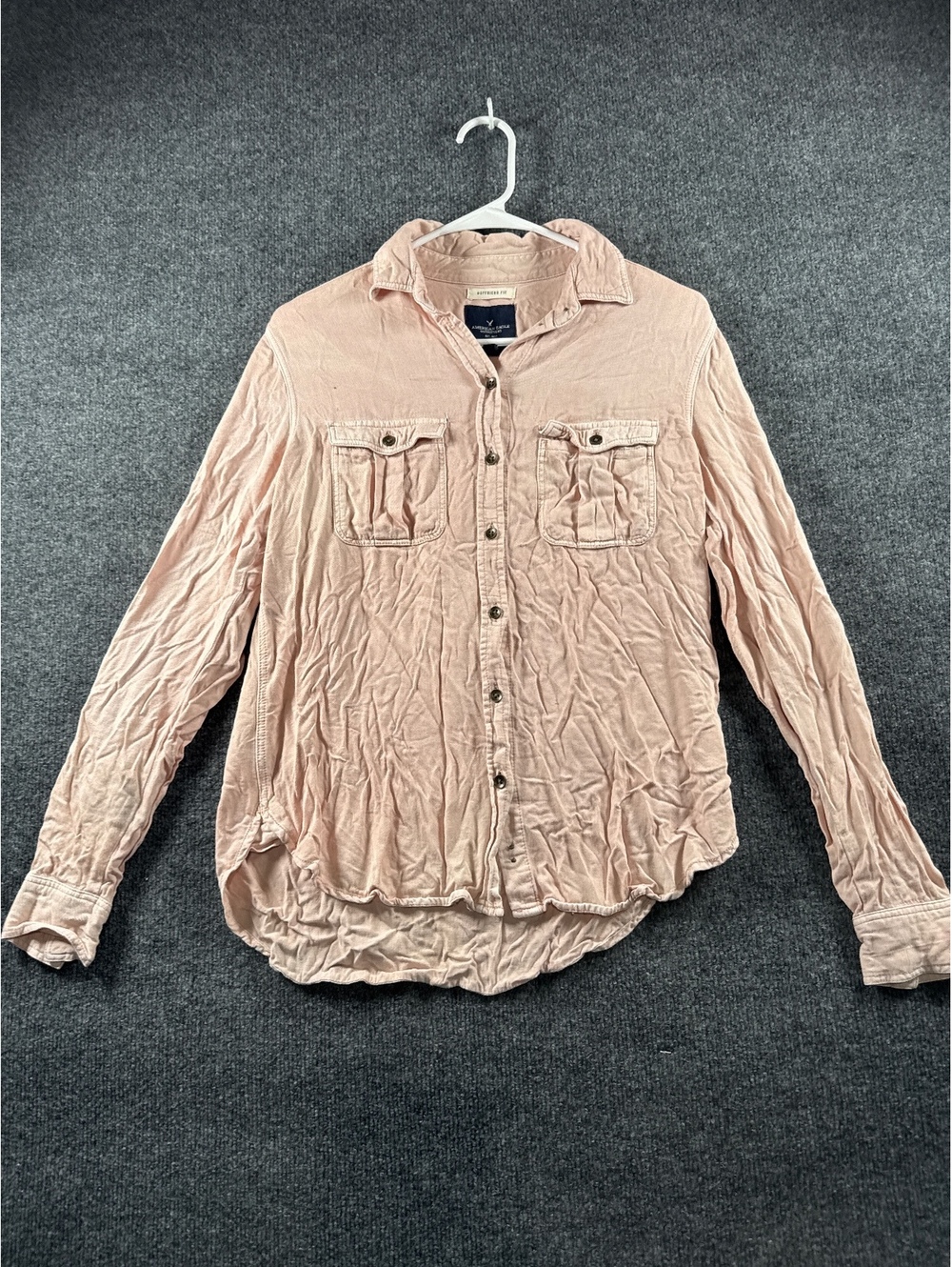 American Eagle Womens XS Boyfriend Fit Pink Corduroy Button Down Shirt